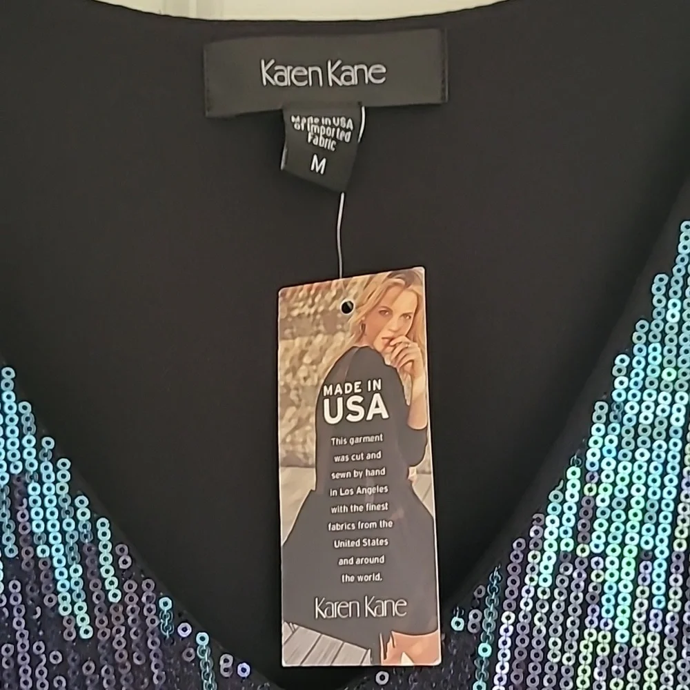 Karen Kane Blue Waterfall Sequin Sheath Dress - Picture 7 of 15